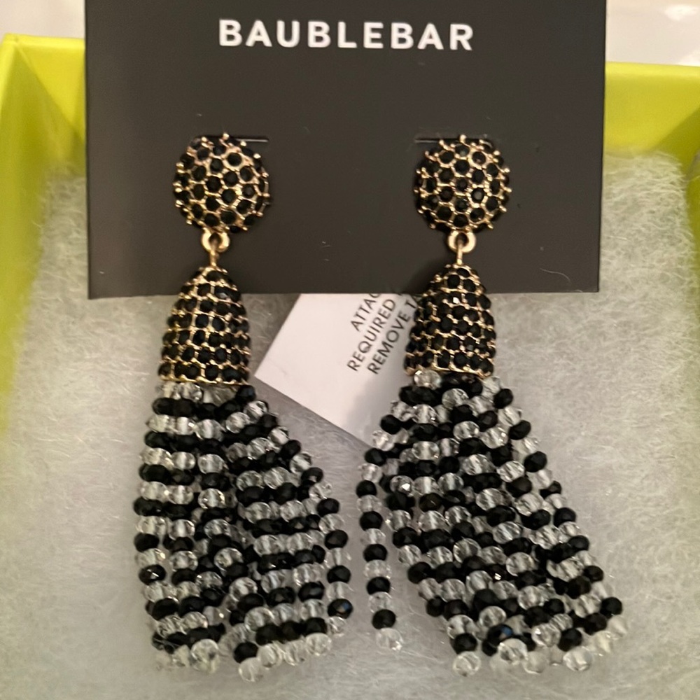 Black and clear tassel Baublebar earrings
